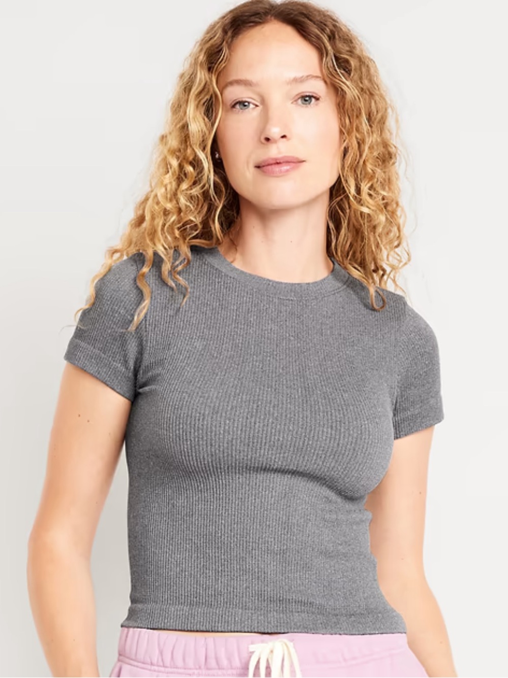 NWT Old Navy Exhale Seamless Fitted Ribbed Gray T-Shirt